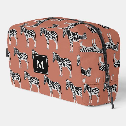 Zebra Exotisch dierpatroon Terracotta-monogram Toilettasje (Rechterhoek)