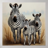 Zebra Familie Schattige en vertederend wildlife Poster (Voorkant)
