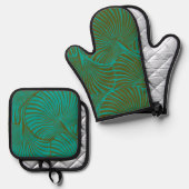 Zebra Fan Palm Hawaiian Tropical Jade Green Ovenwant & Pannenlap Set (Voorkant / Achterkant)