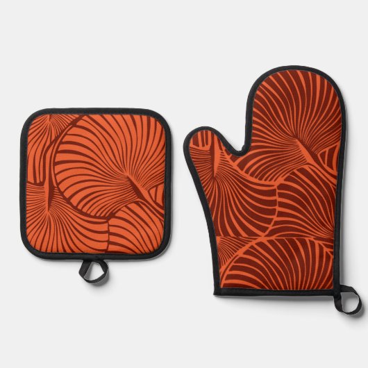 Zebra Fan Palm Hawaiian Tropisch Verbrand Sinaasap Ovenwant & Pannenlap Set (Voorkant)