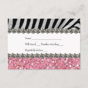 Zebra Faux Rhinestone Roze Glitter RSVP Kaartje