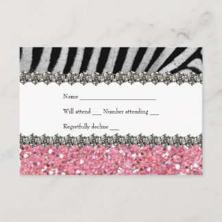 Zebra Faux Rhinestone Roze Glitter RSVP Kaartje