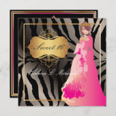 ZEBRA FAUX SILVER/Sweet 16/Quinceañera Kaart (Voorkant / Achterkant)