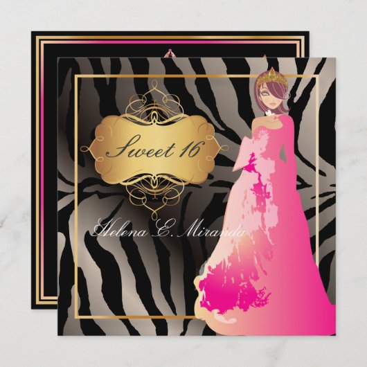 ZEBRA FAUX SILVER/Sweet 16/Quinceañera Kaart (Voorkant / Achterkant)