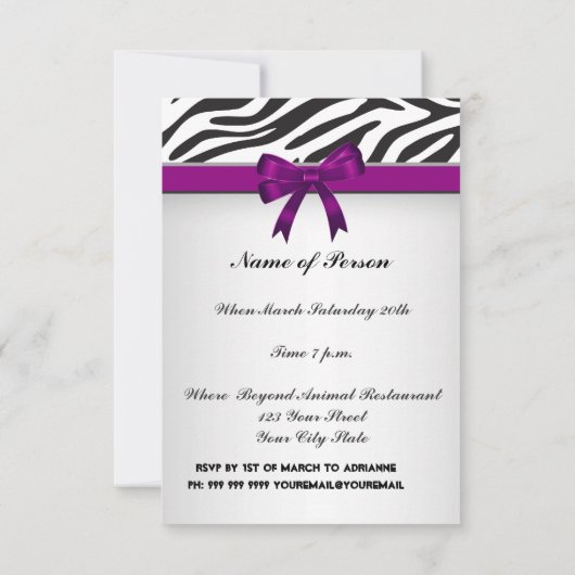 Zebra Feest Uitnodiging vrijgezellenfeest (Achterkant)