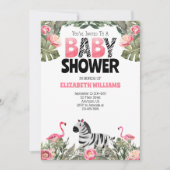 Zebra Flamingos Pink Black Baby shower Kaart (Voorkant)