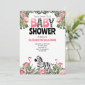 Zebra Flamingos Pink Black Baby shower Kaart (Staand voorkant)