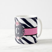 Zebra Floral Monogram Klassieke Mok (Voorkant rechts)