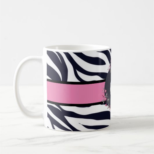 Zebra Floral Monogram Klassieke Mok (Links)