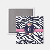 Zebra Floral Monogram Magnet (Voorkant / Achterkant)