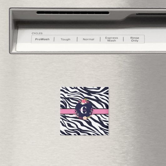 Zebra Floral Monogram Magnet (Insitu (Vaatwasser))