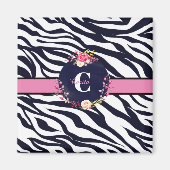 Zebra Floral Monogram Magnet (Voorkant)