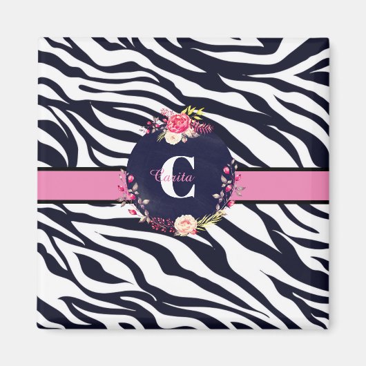 Zebra Floral Monogram Magnet (Voorkant)