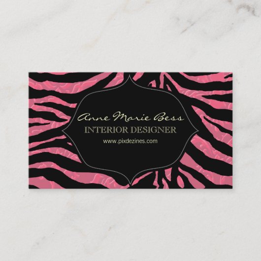 zebra+ frambozen Damask visitekaartjes (Voorkant)