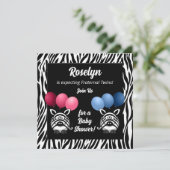 Zebra Fraterale tweeling op zwart Baby shower Kaart (Staand voorkant)