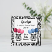 Zebra Fraternal Twins Roze en Blue Baby shower Kaart (Staand voorkant)