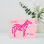 Zebra - Fuchsia en lichtroze Briefkaart (Staand voorkant)