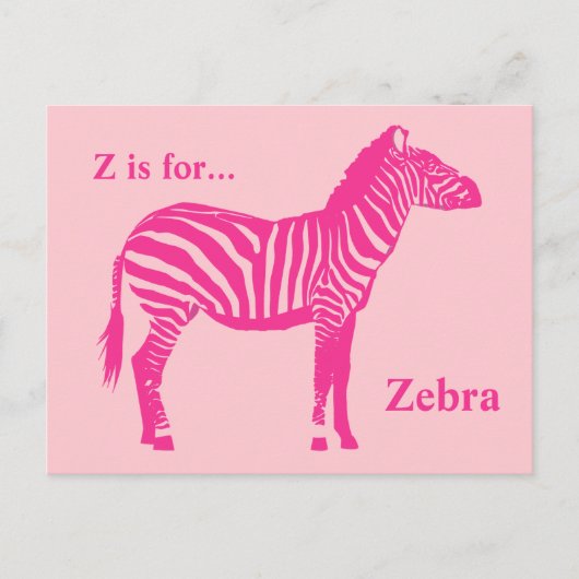 Zebra - Fuchsia en lichtroze Briefkaart (Voorkant)