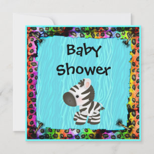 Zebra & Funky Leopard & Zebra Print Baby shower Kaart