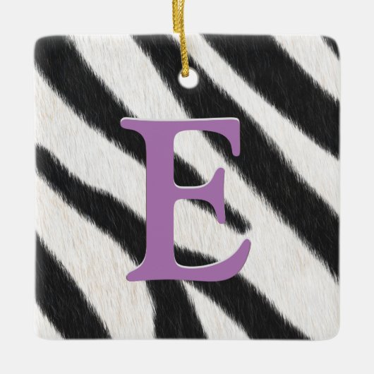 Zebra Fur Gepersonaliseerd monogram & Bericht Kind Keramisch Ornament (Voorkant)