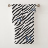 Zebra Fur Realistic Animal Print Blue Monogram Bad Handdoek (Insitu)