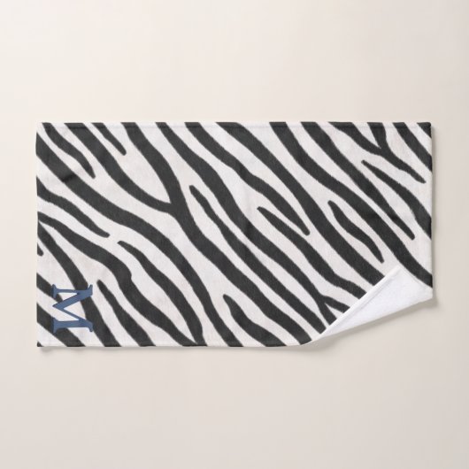 Zebra Fur Realistic Animal Print Blue Monogram Bad Handdoek (Handdoek)