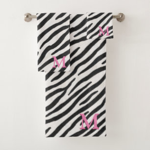 Zebra Fur Realistic Animal Print Pink Monogram Bad Handdoek