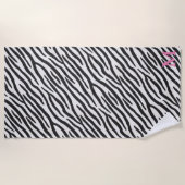Zebra Fur Realistic Animal Print Pink Monogram Strandlaken (Voorkant)