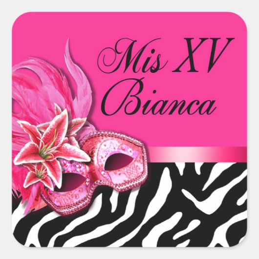Zebra Fuschia Masquerade Quinceañera Sticker (Voorkant)