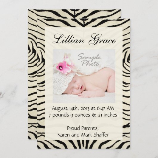 Zebra Geboorteaankondigingen Aankondiging (Voorkant / Achterkant)