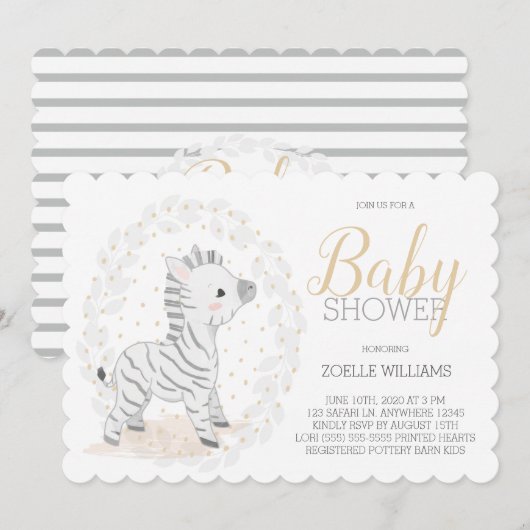 Zebra Genderneutraal Safari Baby shower Kaart (Voorkant / Achterkant)