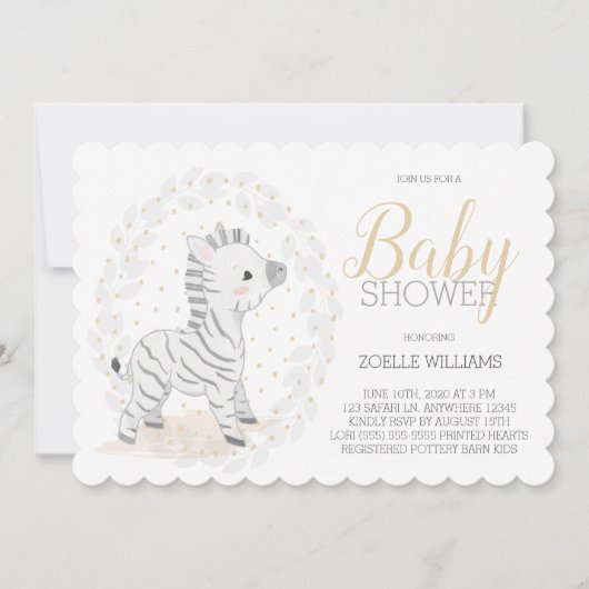 Zebra Genderneutraal Safari Baby shower Kaart (Voorkant)