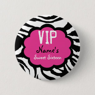 Zebra Gepersonaliseerde VIP Sweet Sixteen Party Fa Ronde Button 5,7 Cm