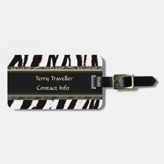 Zebra - Gepersonaliseerde zwarte en witte Bagagela Bagagelabel (Voorkant horizontaal)