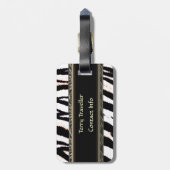 Zebra - Gepersonaliseerde zwarte en witte Bagagela Bagagelabel (Achterkant verticaal)