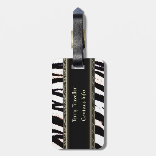 Zebra - Gepersonaliseerde zwarte en witte Bagagela Bagagelabel (Achterkant verticaal)