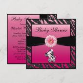 Zebra, Gerbera en Faux Glitter Baby shower Kaart (Voorkant / Achterkant)