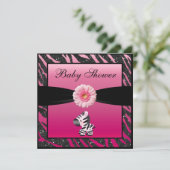 Zebra, Gerbera en Faux Glitter Baby shower Kaart (Staand voorkant)