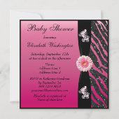 Zebra, Gerbera en Faux Glitter Baby shower Kaart (Achterkant)