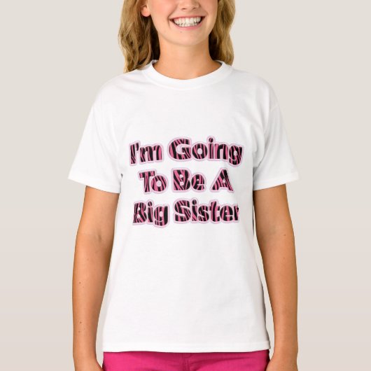 Zebra gestreept dat ik een grote zuster word t-shirt (Voorkant)