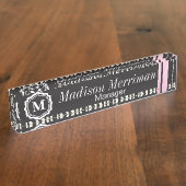 Zebra gestreept dier met roze banden | Personalise Naambordje (Zijkant)