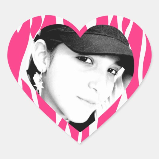 Zebra Gestreepte roze gepersonaliseerde foto Stick Hart Sticker (Voorkant)