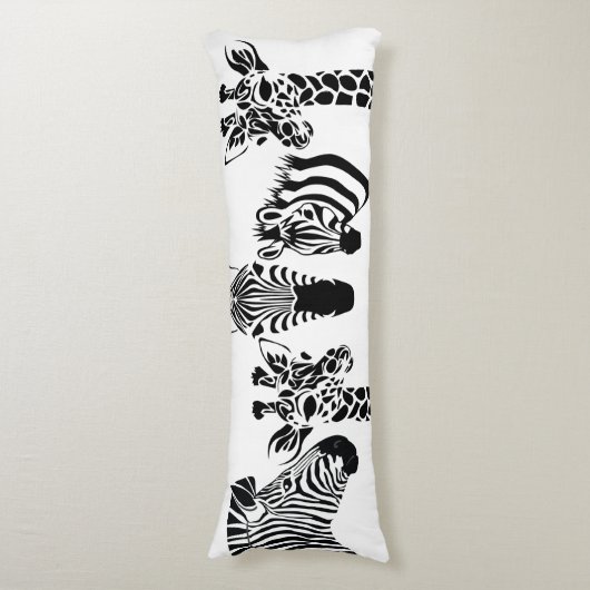 Zebra Giraffe Black en White Sketch Art Lichaamskussen (Voorkant Verticaal)