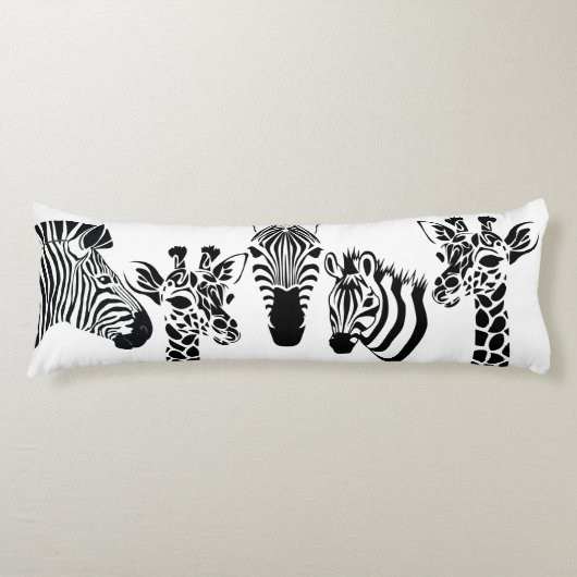 Zebra Giraffe Black en White Sketch Art Lichaamskussen (Voorkant)