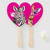 Zebra & Giraffe met Roze Bril Favors Handwaaier (Voorkant en achterkant)