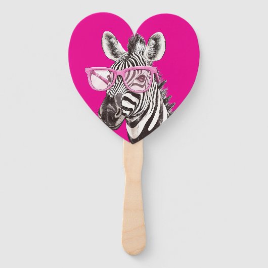 Zebra & Giraffe met Roze Bril Favors Handwaaier (Voorkant)