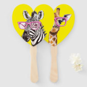 Zebra & Giraffe met Roze Bril Favors Handwaaier (Voorkant en achterkant)