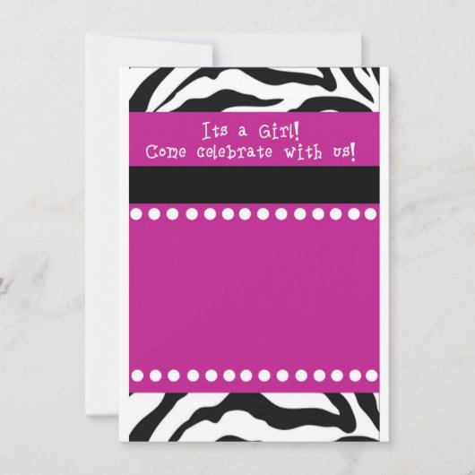 Zebra Girl Baby shower Invitation Kaart (Voorkant)