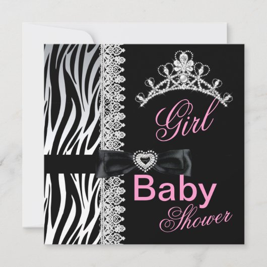 Zebra Girl Baby shower Princess Tiara Kaart (Voorkant)