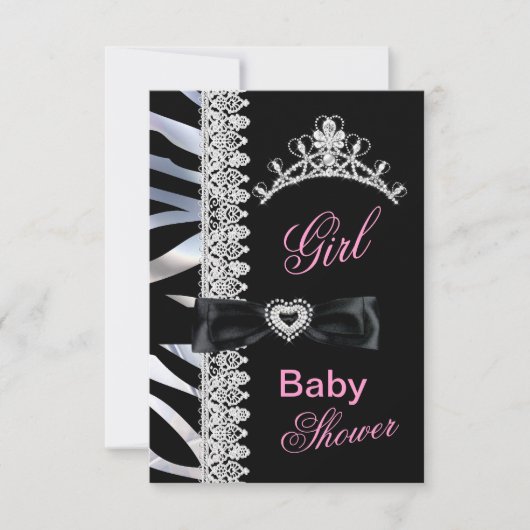 Zebra Girl Baby shower Princess Tiara Kaart (Voorkant)